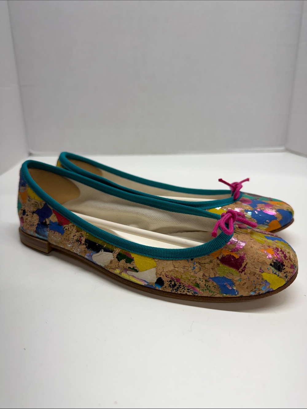 Repetto Arty Cork Ballet Flats Slip On Flat Shoes Colorful Paint Splatter Size 5